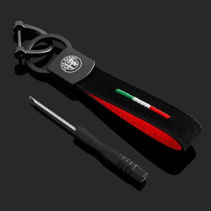 2026 Heißes Alfa Romeo 1 Stück Luxuriöses Leder Auto Abzeichen Schlüsselanhänger für Alfa Romeo Logo 159 Giulietta Giulia GT 156 Mito Stelvio Schlüssel Cha