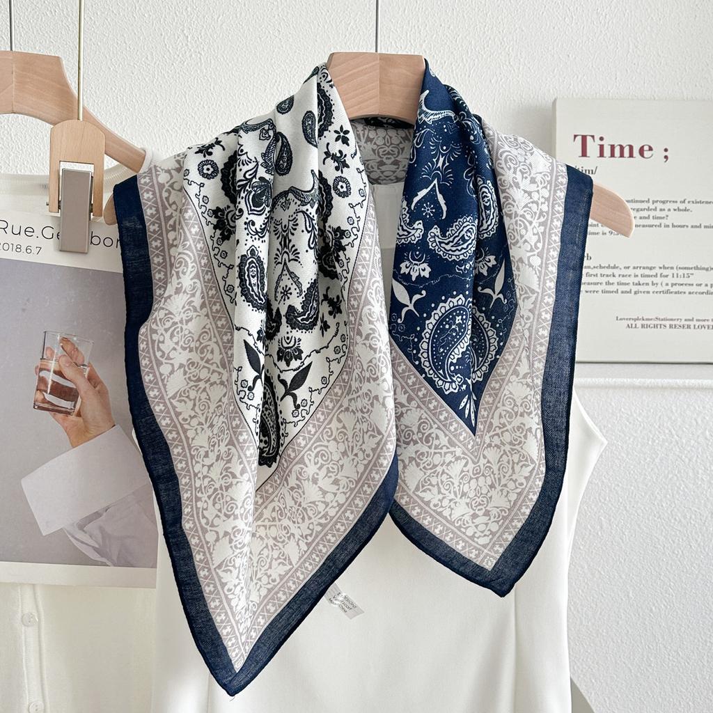 71 Series Neck Cashew Flower Square Scarf Silk Scarf Female Korean Version Versatile Literary and Retro Neck Protection Decorative Small Scarf