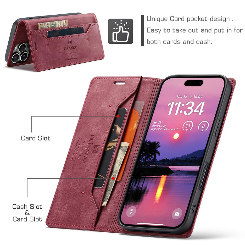 For iPhone 16 Pro Max Vintage Leather Flip Wallet Case with RFID Blocking Card Slot, Matte Retro Folio Cover for Women Men (4 Colors)