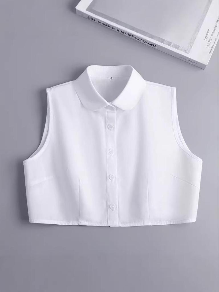Women's Sleeveless White Shirt with Hooded Sweater Vest and Removable Fake Collar