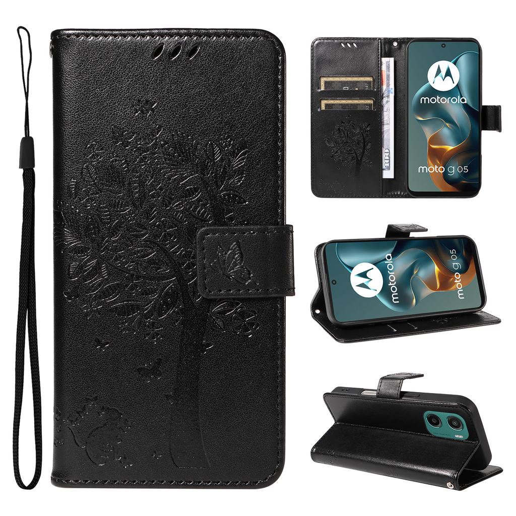 For Motorola Moto G05 4G Phone Case with Stand Cat Tree Pattern Leather Wallet Mobile Cover