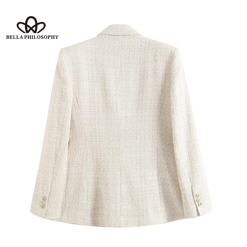 Avrupa Amerikan Tarzı Yeni Kadın Dört Renkli Doku Kruvaze Üst Düzey Tasarım Basit Orta Uzunlukta Blazer Ceket