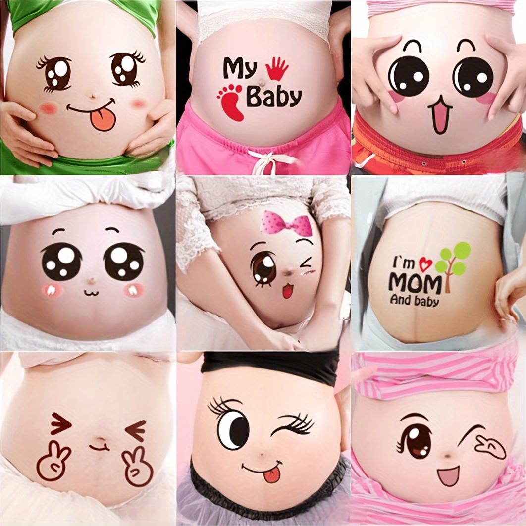 

9PCS Cute Pregnancy Belly Stickers, Funny Maternity Decals with I M HUNGRY & Face Patterns for Baby Shower красный