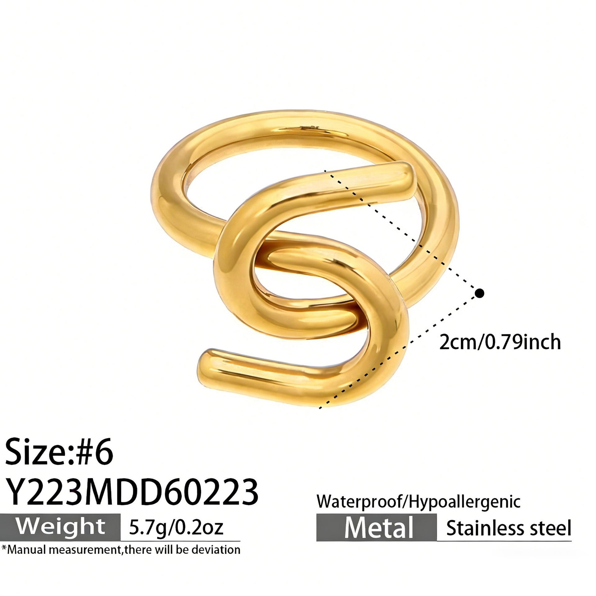

High-end stainless steel rose gold ring set, niche design geometric ring for women 6-6 #