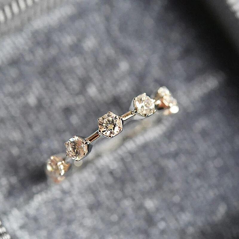 

Huitan Simple Elegant Women Rings with Dainty Cubic Zirconia Low-key Wedding Engagement Bands Accessory Eternity Fashion Zircon 10