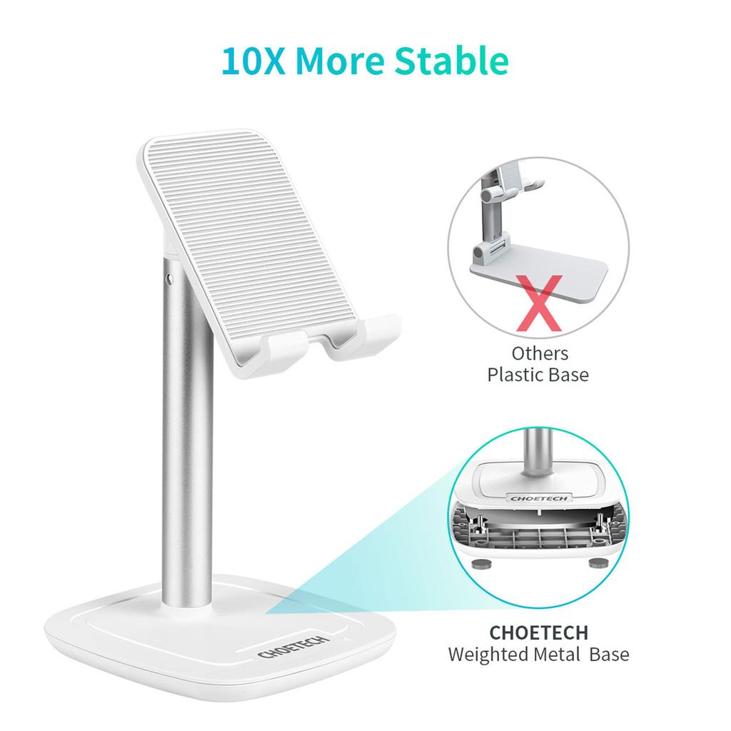 Choetech H035 Aluminum Stand for Phone or Tablet with Adjustment - White and Silver