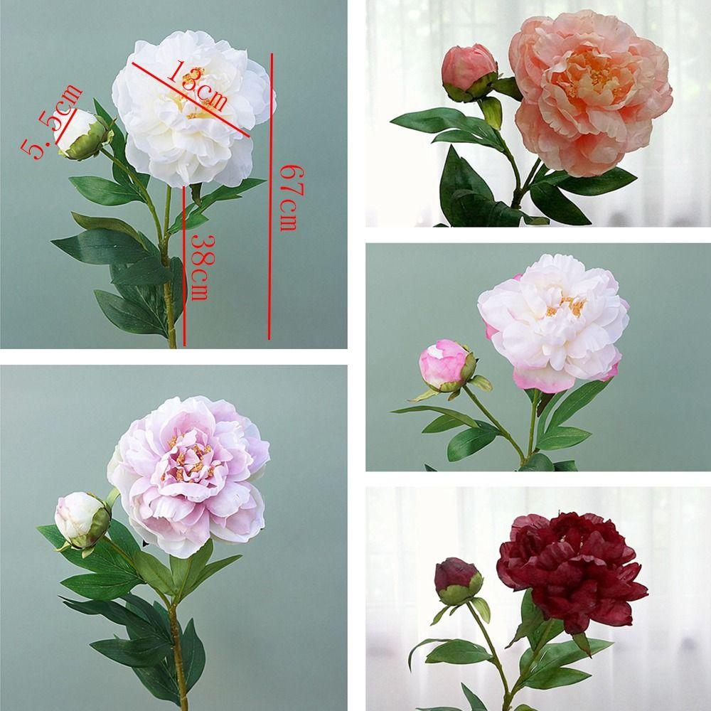 Flexible Artificial Peony Flowers Silk Peony Flower Bouquet 2 Heads Peony Flowers  Living Room