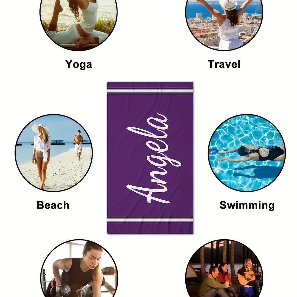 Custom Name Beach Towel - Ultra Absorbent, Quick-Dry Polyester, Perfect for Swimming, Camping & Travel - Modern Style, Low Lint