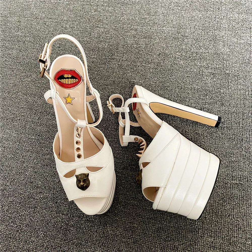 Fashion Brand Sexy Rivet 16cm High Heel Sandals Platform Party Wedding Ball T-stage Women Shoes High Quality Large 43summer Female Shoes