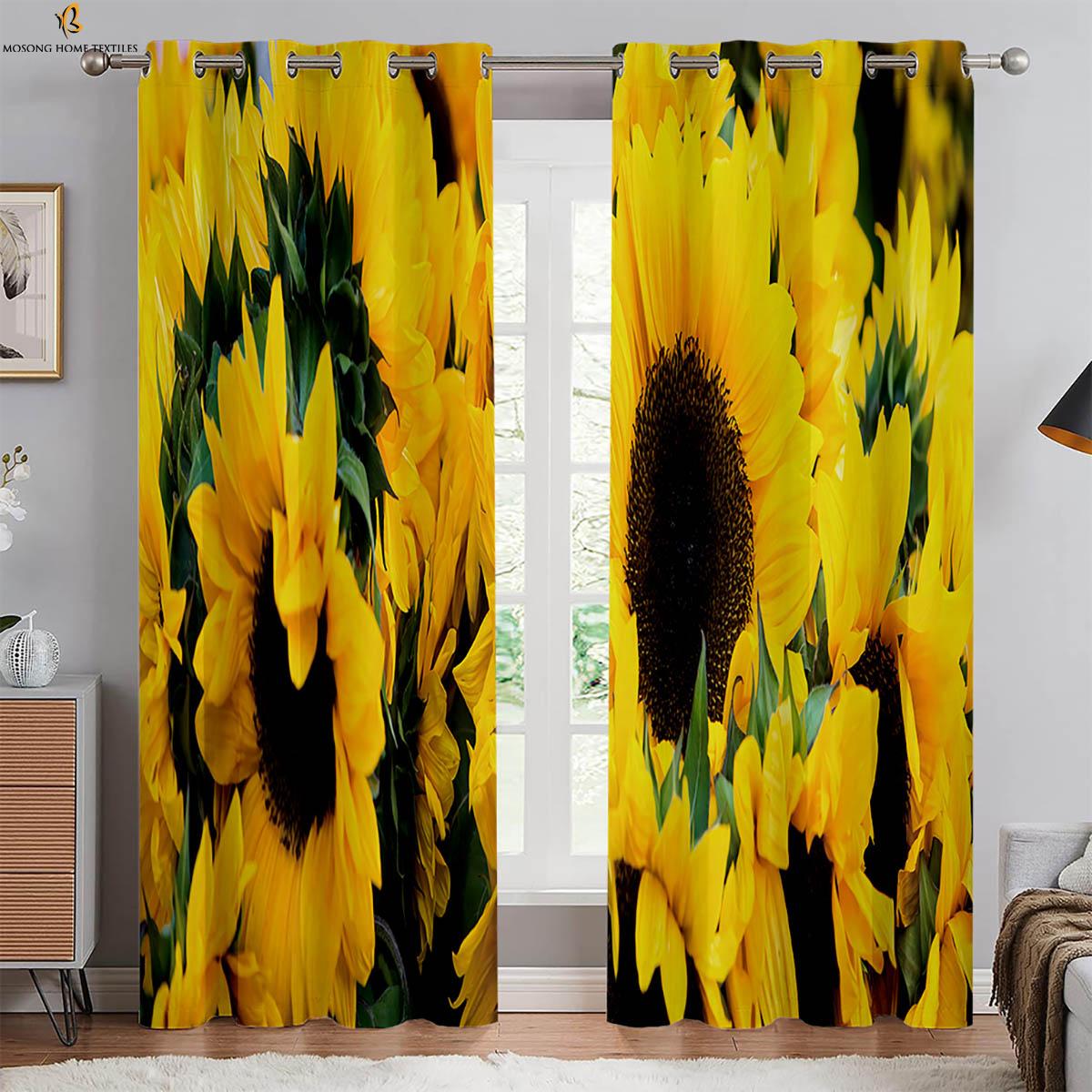 

Floral Sunflower Print Curtains Yellow Pastoral Style Curtains Study Bedroom Family Rm Space Decorative Curtains Easy To Wash Easily 2PCS W50xH130(CM)x2PCS&Grommet Top