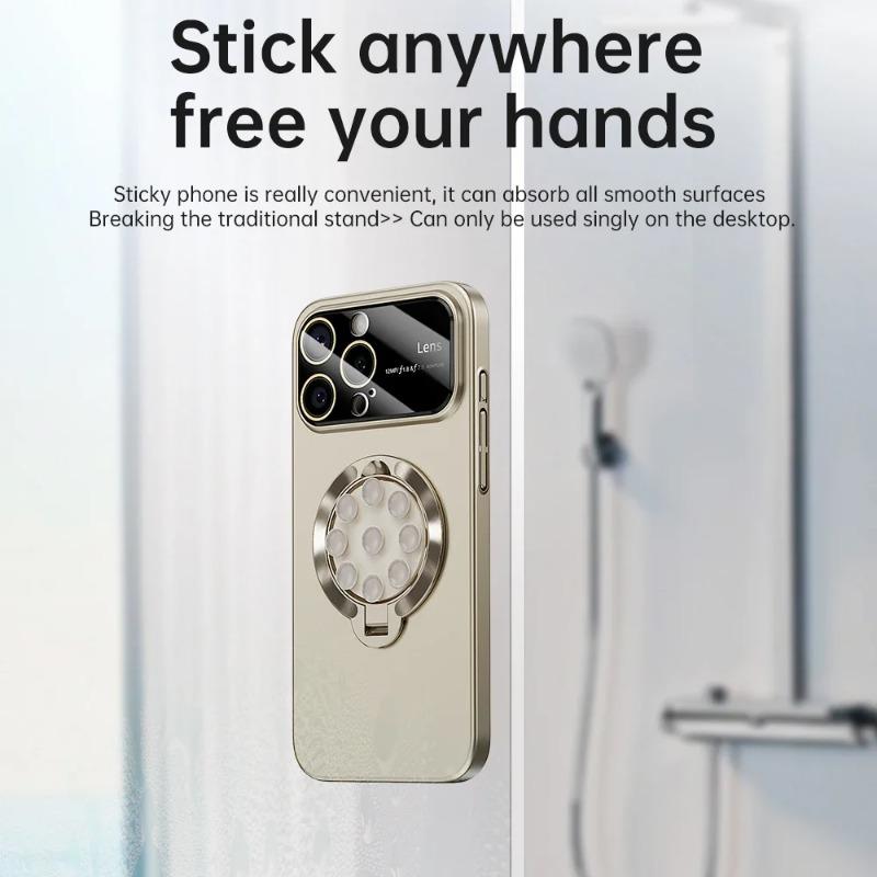 Luxury Suction Cup Holder Phone Case For iPhone 16 15 14 13 12 11 Pro Max Plus Magsafe Magnetic Matte Fold Stand Lens Film Cover