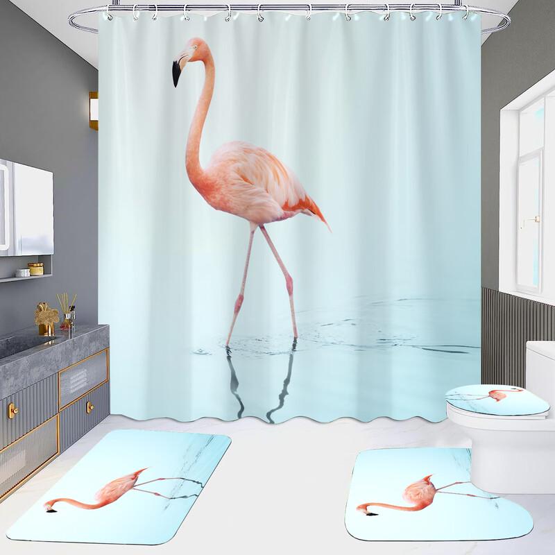 Xihe HD Printed Waterproof Punch-Free Shower Curtain Set