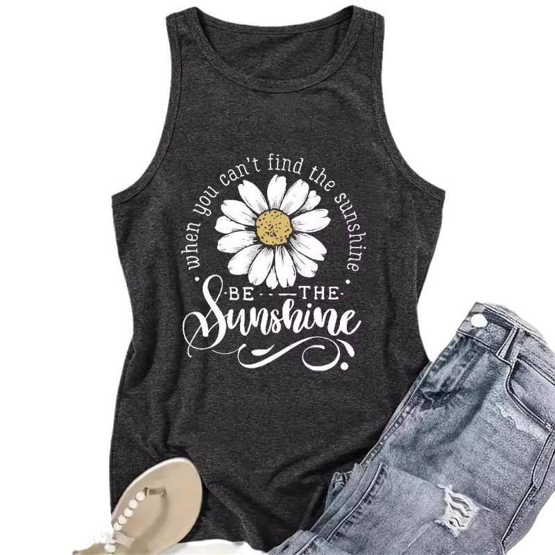 Printed Spring and Summer Sleeveless Top with A Round Neck Puller Vest