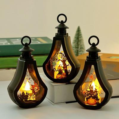 Lâmpada Portátil Decorativa de Halloween com Vela LED, Lâmpada Portátil Decorativa de Vela de Casa Assombrada para Decoração de Festa de Porta de Quarto de Casa ao Ar Livre