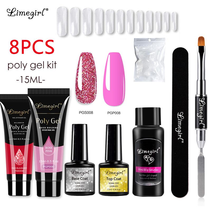 Limegirl Poly-Nagel-Gel-Set, professionelles Set, Kunst-Design, Dekorationen, Gel zur Verlängerung, Poly-Nagel-Gel-Set, Aufbaugel für Nägel