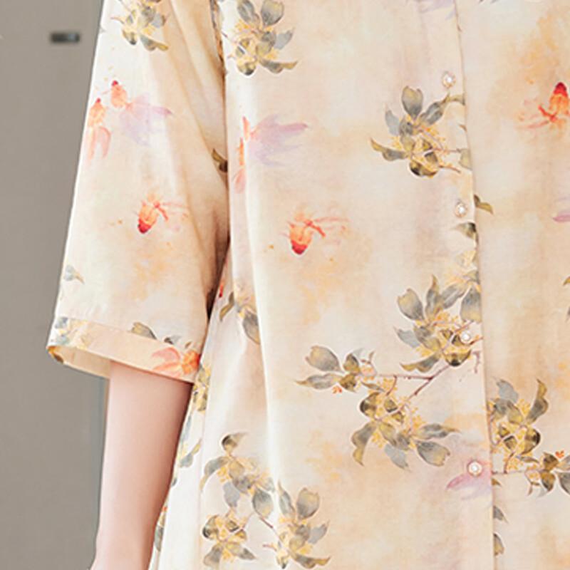 Pasite Women's Seven-Quarter Sleeve Casual Floral Print Top