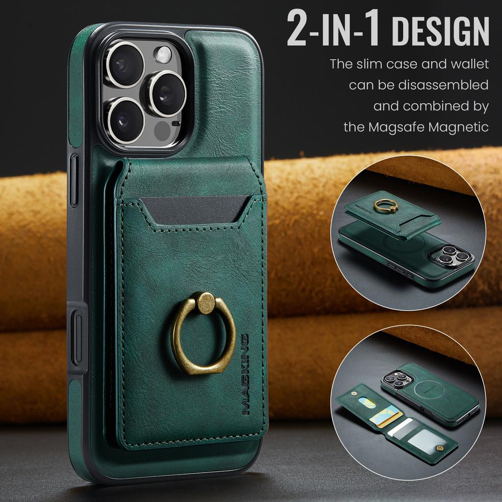 Leather for Magsafe Phone Case for IPhone 15 16 Pro Max 14 Plus 13 12 Pro 15Pro Bracket Magnetic Back Cover with Card Holder LK1