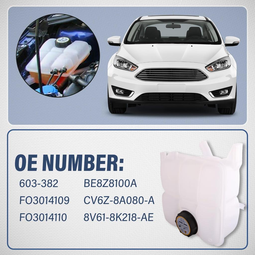 603-382 Front Engine Coolant Recovery Reservoir Tank With Cap, Compatible With 2012-2018 Focus 2013-2016 Escape 2013-2018 C-Max 2014-2016 Transit