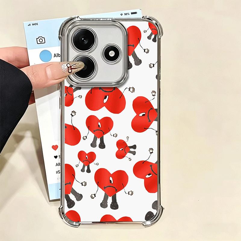 Bad Bunny Heart Plating Phone Case For Xiaomi Redmi Note 14 15 Pro Plus 13 12 11 11S 11T 10 9S 9 5G Anti-Fall Airabag Cover