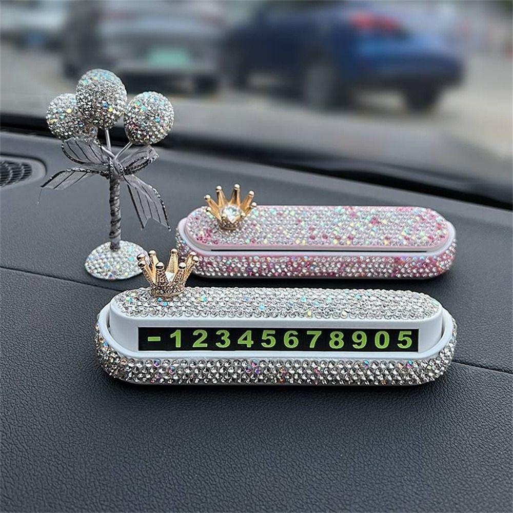 Rhinestone Car Temporary Parking Sign Stop Sign Card Plate Car Styling