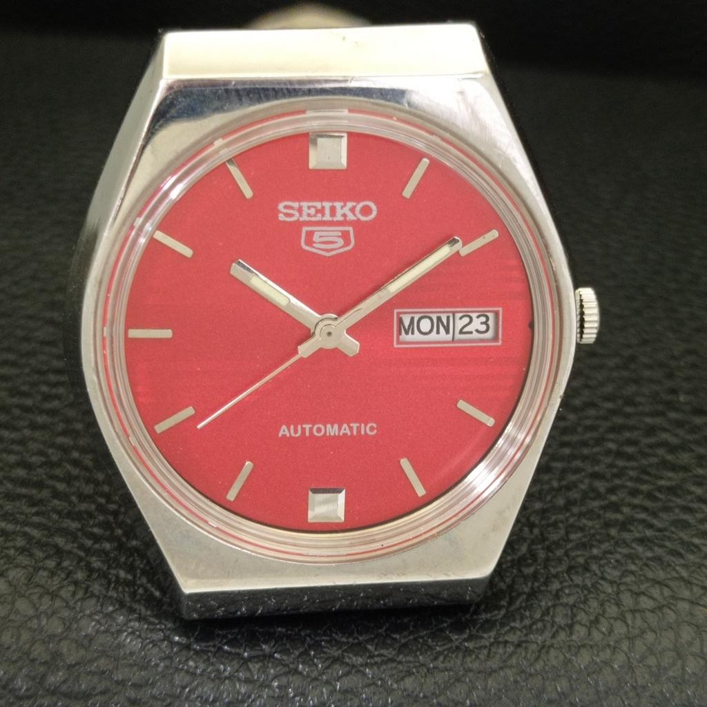 AUTOMATIC 6309A VINTAGE SEIKO 5 JAPAN MENS RED COLOR DIAL WATCH A701652-5 R206c-a701652