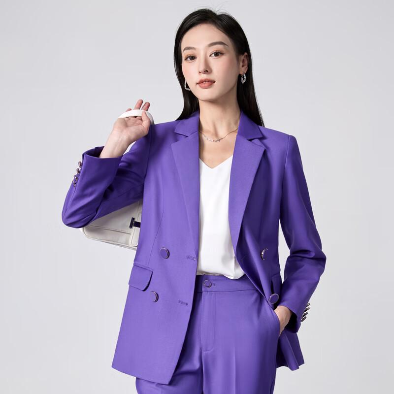 Women's Double-breasted Purple Blazer & Pants Suit Set