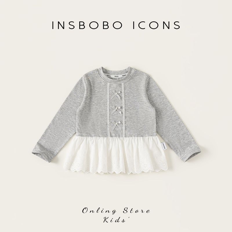 Insbobo Girls Base Layer Shirt 2026 Spring Baby T-Shirt Children s Top Thickened New Long-Sleeve Children s Clothing Spring and Autumn Gray 80