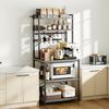 Kitchen Bakers Rack, 600 mm Width Bakers Rack, Kitchen Stand with X-Shaped Support Bar, 12 S-Shaped Hooks, Double-Layer Top Shelf, Coffee Bar Stand
