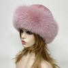 Russian Winter Fur Hat Warm Fluffy Women Round Hat Fluffy Real Fox Rabbit Fur Bucket Hat