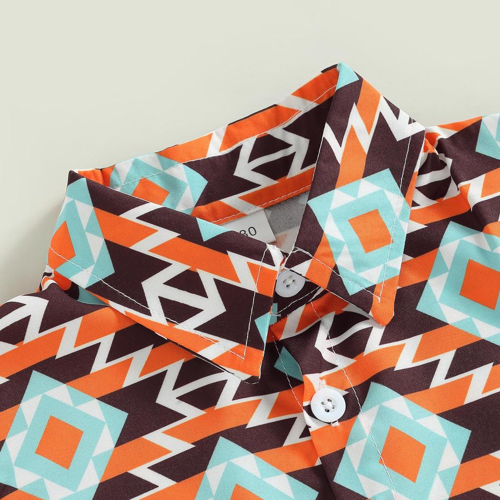 Baby Boy Clothes Toddler Cow Print Short Sleeve Button Down Shirt Elastic Waist Shorts Set 2Pcs Cowboy Outfit