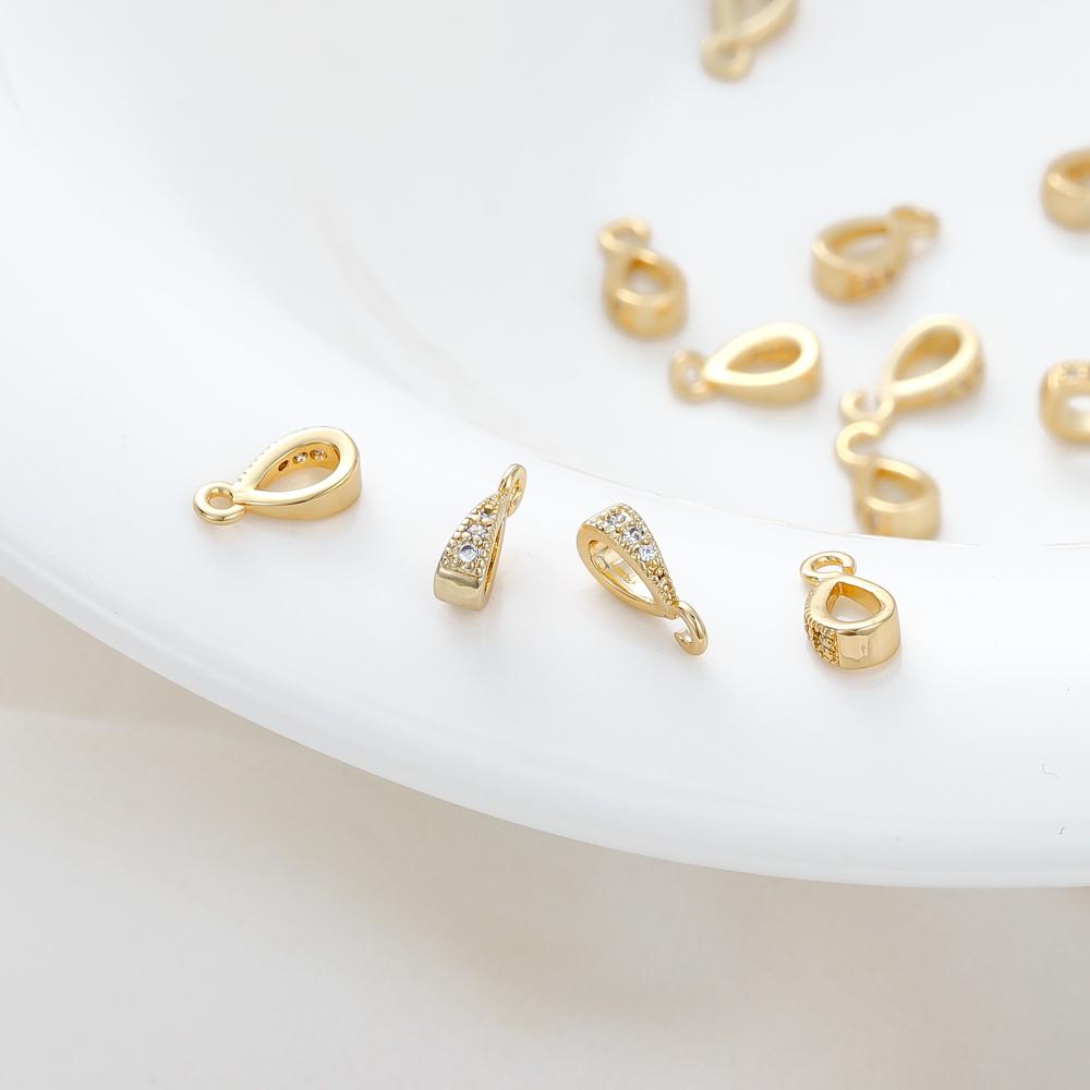 4PCS/lot 14K 18K Gold Color Plated Brass with Zircon Bale Pinch Clasp For Pendant Connector DIY Necklace Jewelry Making Findings