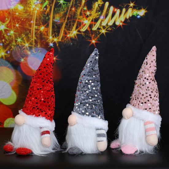 Light-Up Christmas Gnome Decoration Handmade Sequin Hat Faceless Dwarf Doll with Light Glowing Plush Elf Ornament Holiday Party Gift