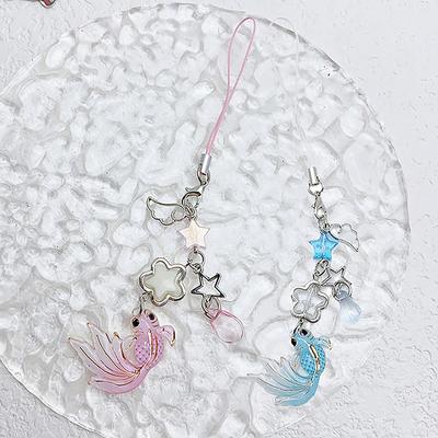 Y2K estetický řetízek na telefon se zlatou rybkou Hvězdicová korálková zlatá rybka Popruhy na mobilní telefon Roztomilý přívěsek na telefon s přívěskem na klíče pro dívky dárky