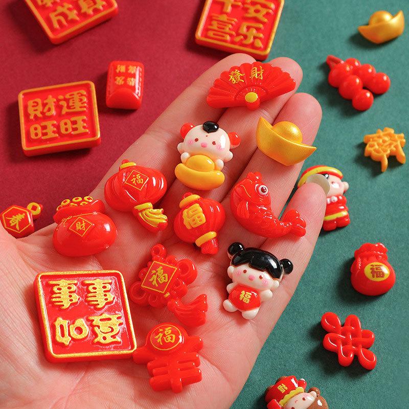 WTEMPO Mini Cute New Year Resin Accessories for DIY Crafts Hair Accessories Nail Art Refrigerator Magnet Decorations Phone Case Making Accessories