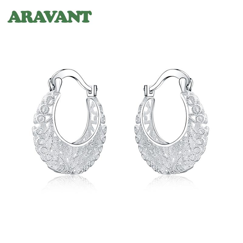 925 Stamp Silver Weave Hollow Moon Hoop Earring For Women Ear Rings Fashion Jewelry