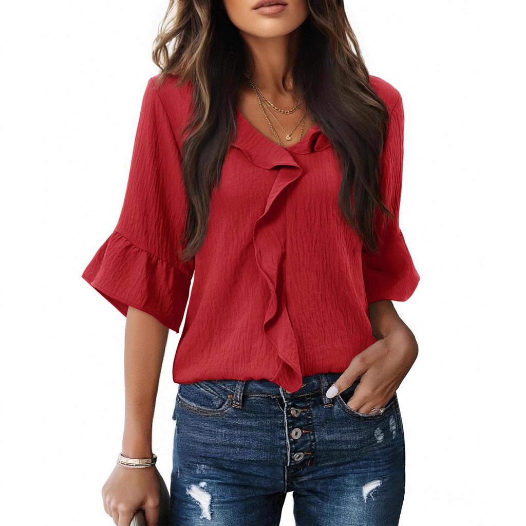 Fashionable New Style Sleeve Ruffles, Wide-necked Casual Shirt