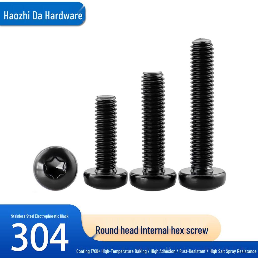 304 Stainless Steel Black Hex Socket Torx Screw, M2-M8 Round Head