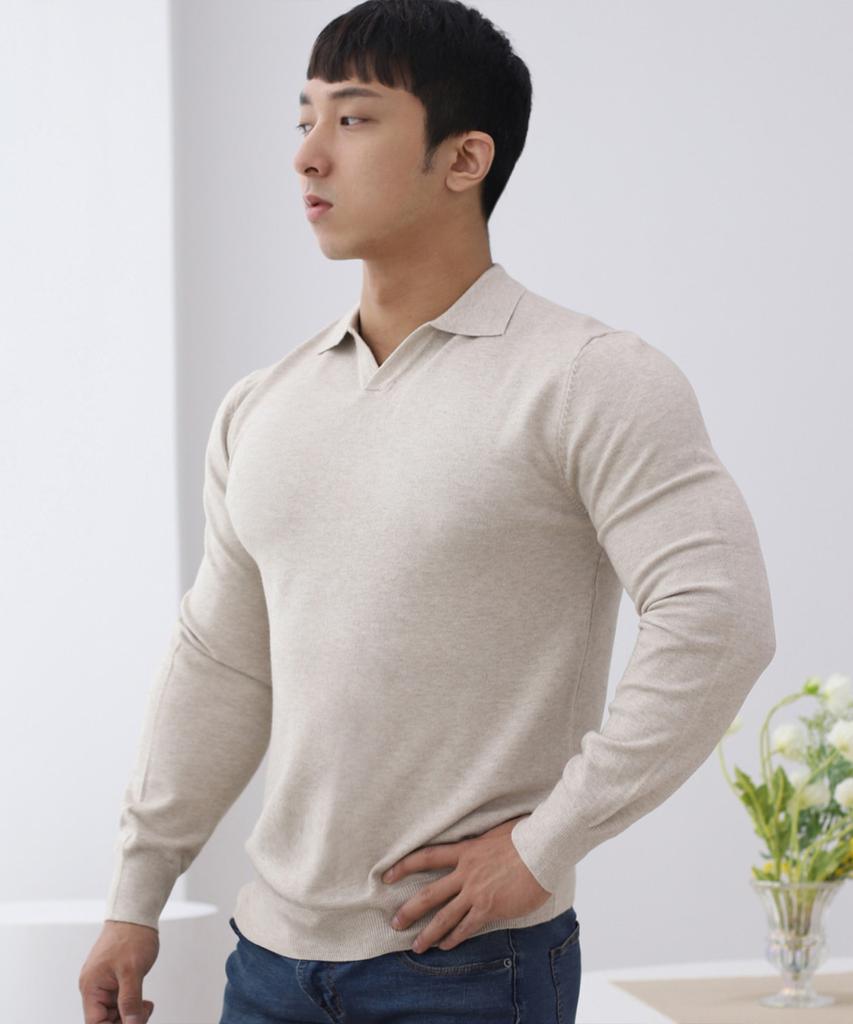 Bestfit Soft Muscle Fit Open Collar Neck Long Sleeve Knit (Type B)