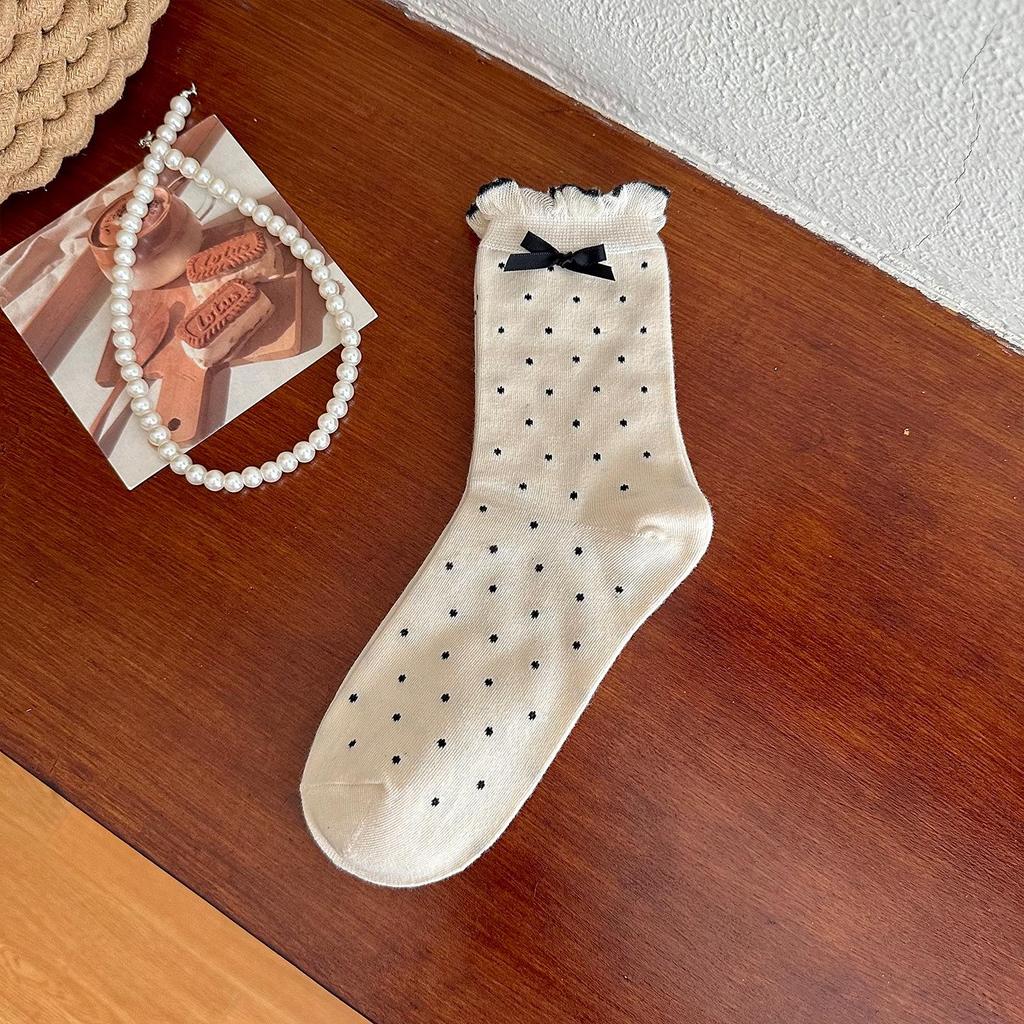 Floral Series Bow Knee-High Women's Mid-Calf Socks - Autumn/Winter Niche Original Scrunch Style
