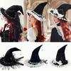 Gothic Lolita Witch Hat With Bow And Star Chain Lace Trim Halloween Photo Props Y2K Style Vintage Black Hat Costume Accessories