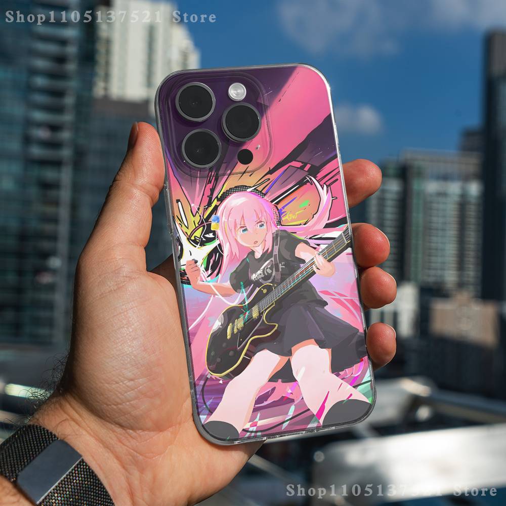 B-Bocchi-the-Rock Anime Phone Case For iPhone 17,16,15,14,13,12,11 Pro,Max,Plus,X,XS,XR,SE4,E Mini Transparent Soft Cover