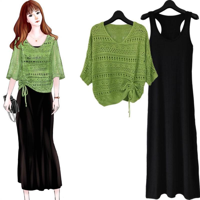 Women's Knitwear Cover-up Batwing Dress & Skirt Set for Spring/Summer