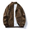 Herren Unifarbene Reißverschluss PU-Leder Stehkragen Jacke Freizeit Sport Motorradjacke