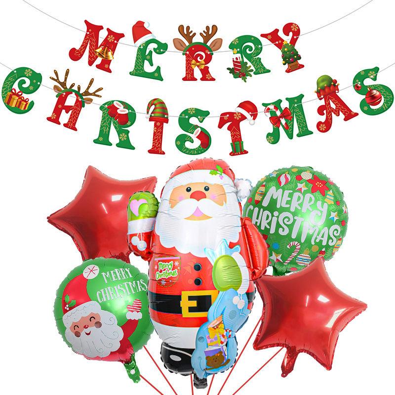 Christmas-themed Balloon Set, Banner, Cartoon Aluminum Film Decoration, Party Santa Claus Scene Arrangement
