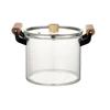 High Borosilicate Glass Soup Pot with Lid for Electric Stoves, Transparent Double Ear, Wood Handle.
