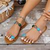 Colorful Synthetic Stone-patterned Toe-protecting Sandals, Summer Outdoor Beach Sandals