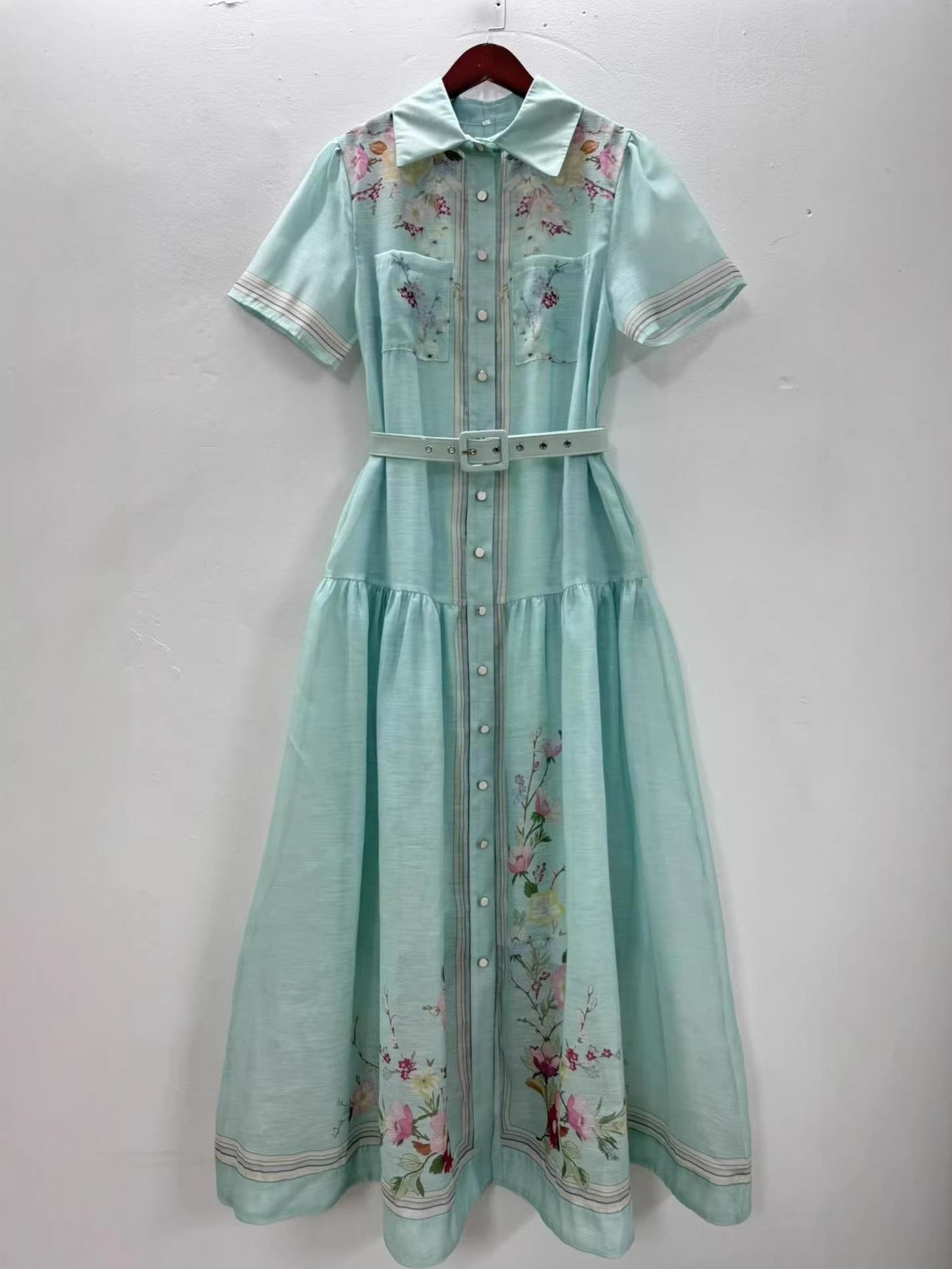 

Lapel Shirt Dress with Printed Holiday Style, Sleeve Buttons, High Waist Tie-Up, and Elegant Slim Fit Extra Extra Large