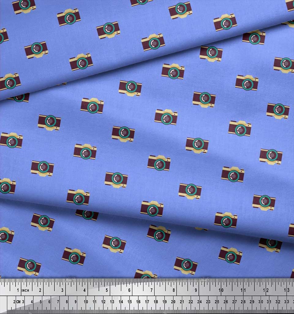 Soimoi Japan Crepe Satin Fabric Camera Shirting Fabric Prints By Metre 42 Inch