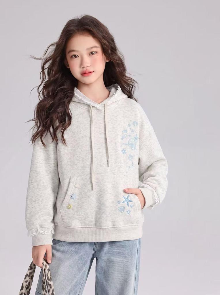 Girls' Snowflake Hooded Sweatshirt, 2026 Autumn New Style - Medium & Large Children, Loose Casual, Trendy Top
