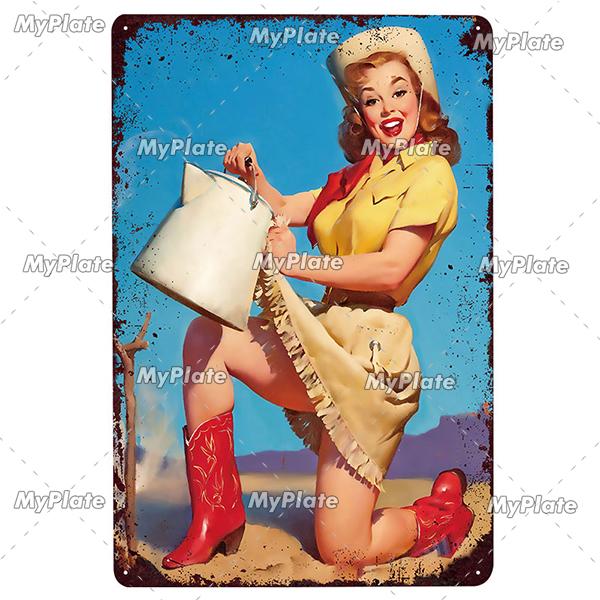 Beauty Woman Metal Sign Bar Pub Decor Plaque Metal Vintage Crafts Home Decor Painting Plaques Art Pinup Poster